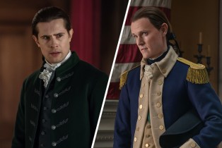 Slanted side-by-side of Lord John Grey (David Berry) and Percy Beauchamp (Michael Lindall) in 'Outlander' Season 7 Episode 14